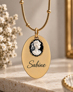 Personalisierte Namenskette aus Edelstahl,  Vintage Style,  Gravur Kette Gold , Cameo Halskette, Viktorianisch, Geschenk für Mama, Schwester